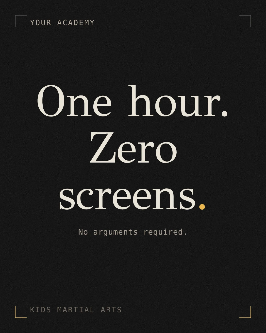 One hour. Zero screens. Typography-led example ad.